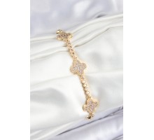 Pirinç Zirkon Taşlı Yonca Model Gold Renk Kadın Bileklik - TJ-BB7561