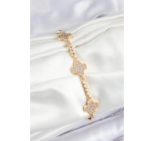 Pirinç Zirkon Taşlı Yonca Model Gold Renk Kadın Bileklik TJ-BB7561
