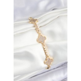 Pirinç Zirkon Taşlı Yonca Model Gold Renk Kadın Bileklik TJ-BB7561