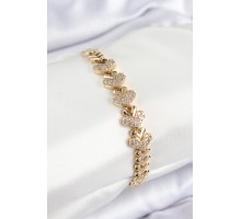 Pirinç Zirkon Taşlı Kalp Model Gold Renk Kadın Bileklik - TJ-BB7562