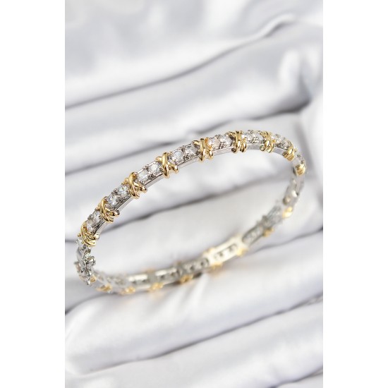 Pirinç Zirkon Taşlı XOXO Model Gümüş Ve Gold Renk Kadın Bileklik - TJ-BB7563