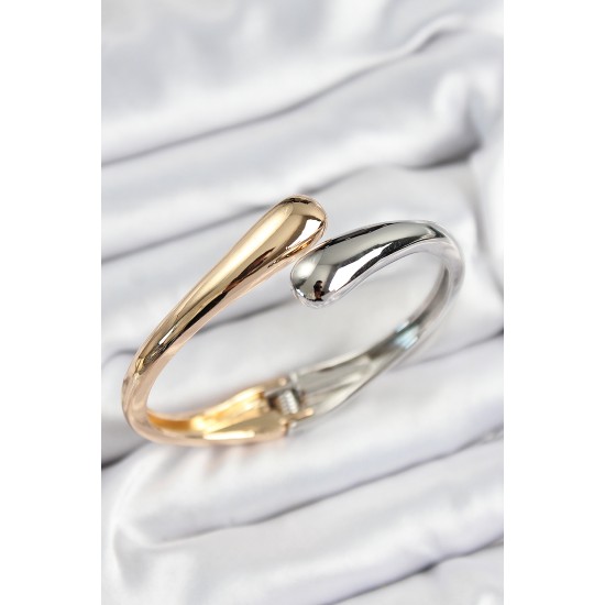 Pirinç Sarmal Model Gümüş Ve Gold Renk Kadın Kelepçe - TJ-BB7566