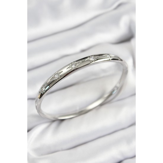 Pirinç Zirkon Taşlı Kutup Yıldızı Model Gümüş Renk Kadın Kelepçe - TJ-BB7571