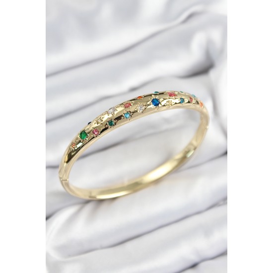 Pirinç Renkli Zirkon Taşlı Kutup Yıldızı Model Gold Renk Kadın Kelepçe - TJ-BB7572