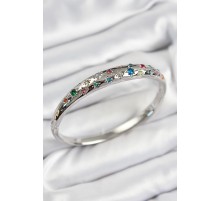 Pirinç Renkli Zirkon Taşlı Kutup Yıldızı Model Gümüş Renk Kadın Kelepçe - TJ-BB7573