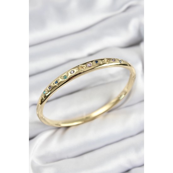 Pirinç Renkli Zirkon Taşlı Kutup Yıldızı Ve Hilal Model Gold Renk Kadın Kelepçe - TJ-BB7576