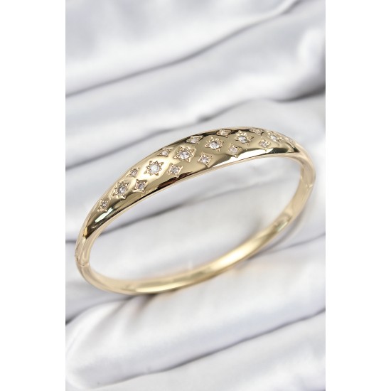 Pirinç Zirkon Taşlı Kutup Yıldızı Model Gold Renk Kadın Kelepçe - TJ-BB7577