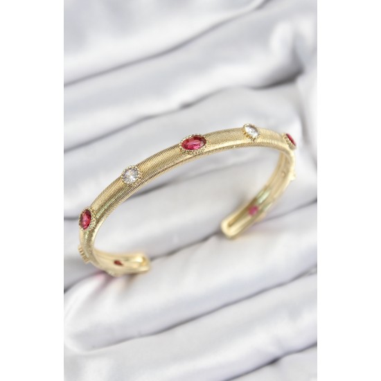 Pirinç Renkli Zirkon Taşlı Vintage Model Gold Renk Kadın Kelepçe - TJ-BB7578