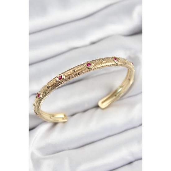 Pirinç Renkli Zirkon Taşlı Vintage Model Gold Renk Kadın Kelepçe - TJ-BB7579