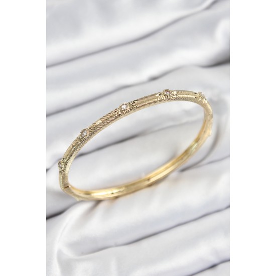 Pirinç Zirkon Taşlı Vintage Model Gold Renk Kadın Kelepçe - TJ-BB7580