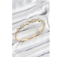 Pirinç Zirkon Taşlı Geometrik Model Model Gold Renk Kadın Kelepçe - TJ-BB7581