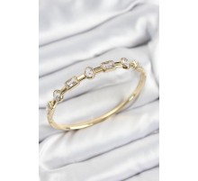 Pirinç Zirkon Taşlı Geometrik Model Model Gold Renk Kadın Kelepçe - TJ-BB7581