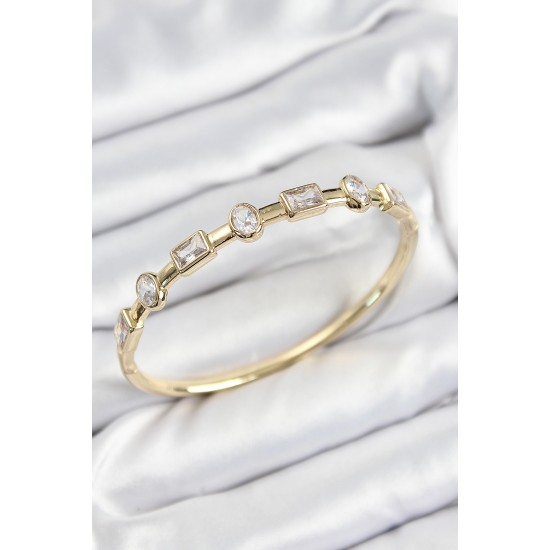 Pirinç Zirkon Taşlı Geometrik Model Model Gold Renk Kadın Kelepçe - TJ-BB7581