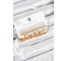 316L Çelik Halka Model Gold Renk 3'lü Set Kadın Küpe - TJ-BKP10983