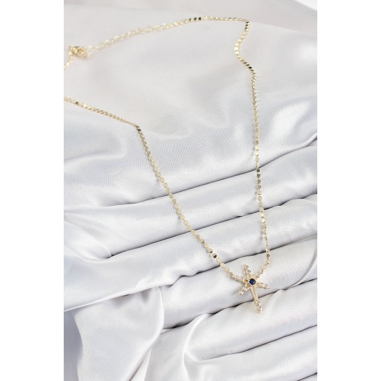 Pirinç Zirkon Taşlı Kutup Yıldızı Model Ezme Zincir Gold Renk Kadın Kolye - TJ-BKO10388