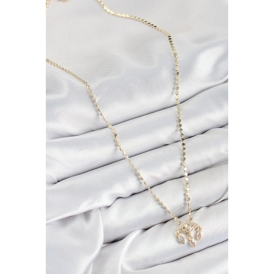 Pirinç Zirkon Taşlı Sallantılı Göz Model Ezme Zincir Gold Renk Kadın Kolye - TJ-BKO10389