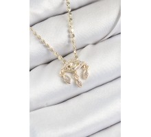 Pirinç Zirkon Taşlı Sallantılı Göz Model Ezme Zincir Gold Renk Kadın Kolye - TJ-BKO10389