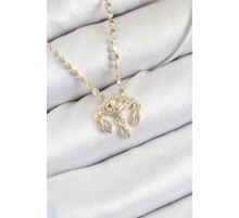 Pirinç Zirkon Taşlı Sallantılı Göz Model Ezme Zincir Gold Renk Kadın Kolye - TJ-BKO10389