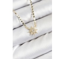 Pirinç Zirkon Taşlı Kutup Yıldızı Model Ezme Zincir Gold Renk Kadın Kolye - TJ-BKO10390