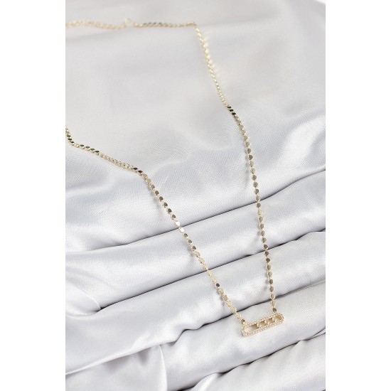 Pirinç Zirkon Taşlı Messika Model Ezme Zincir Gold Renk Kadın Kolye - TJ-BKO10391