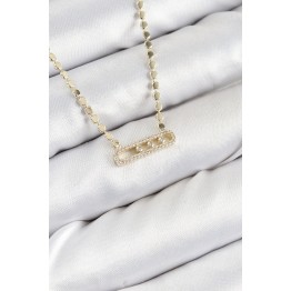 Pirinç Zirkon Taşlı Messika Model Ezme Zincir Gold Renk Kadın Kolye - TJ-BKO10391