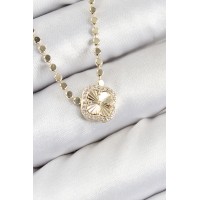 Pirinç Zirkon Taşlı Yonca Model Ezme Zincir Gold Renk Kadın Kolye TJ-BKO10392