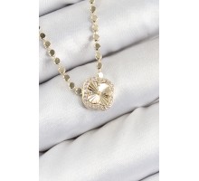 Pirinç Zirkon Taşlı Yonca Model Ezme Zincir Gold Renk Kadın Kolye - TJ-BKO10392
