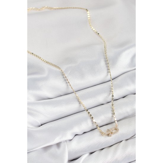 Pirinç Zirkon Taşlı Tifany Model Ezme Zincir Gold Renk Kadın Kolye - TJ-BKO10393