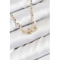 Pirinç Zirkon Taşlı Model Ezme Zincir Gold Renk Kadın Kolye TJ-BKO10393