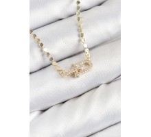 Pirinç Zirkon Taşlı Tifany Model Ezme Zincir Gold Renk Kadın Kolye - TJ-BKO10393