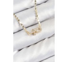 Pirinç Zirkon Taşlı Tifany Model Ezme Zincir Gold Renk Kadın Kolye - TJ-BKO10393