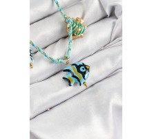 Seramik Motifli Balık Figürlü Model Mavi İp Kadın Kolye - TJ-BKO10395