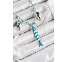 Seramik Motifli Balık Figürlü Model Mavi İp Kadın Kolye - TJ-BKO10396