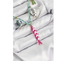 Seramik Motifli Pembe Balık Figürlü Model Mavi İp Kadın Kolye - TJ-BKO10397