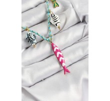 Seramik Motifli Pembe Balık Figürlü Model Mavi İp Kadın Kolye - TJ-BKO10397