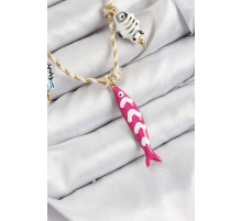 Seramik Motifli Pembe Balık Figürlü Model Krem İp Kadın Kolye - TJ-BKO10398