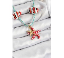 Seramik Motifli Deniz Yıldzı Figürlü Model Mavi İp Kadın Kolye - TJ-BKO10402