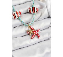 Seramik Motifli Deniz Yıldzı Figürlü Model Mavi İp Kadın Kolye - TJ-BKO10402