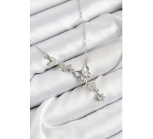 316L Çelik Zirkon Taşlı Kelebek Model Gümüş Renk Kadın Kolye - TJ-BKO10404