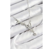 316L Çelik Zirkon Taşlı Kelebek Model Gümüş Renk Kadın Kolye - TJ-BKO10404