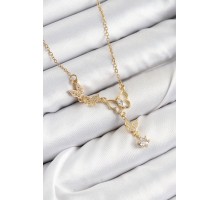 316L Çelik Zirkon Taşlı Kelebek Model Gold Renk Kadın Kolye - TJ-BKO10405