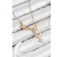 316L Çelik Zirkon Taşlı Kelebek Model Gold Renk Kadın Kolye - TJ-BKO10405