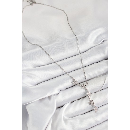 316L Çelik Zirkon Taşlı Çiçek Model Gümüş Renk Kadın Kolye - TJ-BKO10406