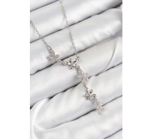 316L Çelik Zirkon Taşlı Çiçek Model Gümüş Renk Kadın Kolye - TJ-BKO10406