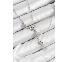 316L Çelik Zirkon Taşlı Çiçek Model Gümüş Renk Kadın Kolye - TJ-BKO10406