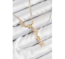316L Çelik Zirkon Taşlı Çiçek Model Gold Renk Kadın Kolye - TJ-BKO10407