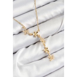 316L Çelik Zirkon Taşlı Çiçek Model Gold Renk Kadın Kolye TJ-BKO10407