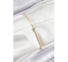 Pirinç Zirkon Taşlı Nazar Model Ezme Zincir Gold Renk Kadın Bileklik - TJ-BB7583