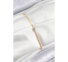 Pirinç Zirkon Taşlı Nazar Model Ezme Zincir Gold Renk Kadın Bileklik - TJ-BB7583
