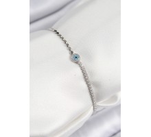 Pirinç Zirkon Taşlı Nazar Model Ezme Zincir Gümüş Renk Kadın Bileklik - TJ-BB7584